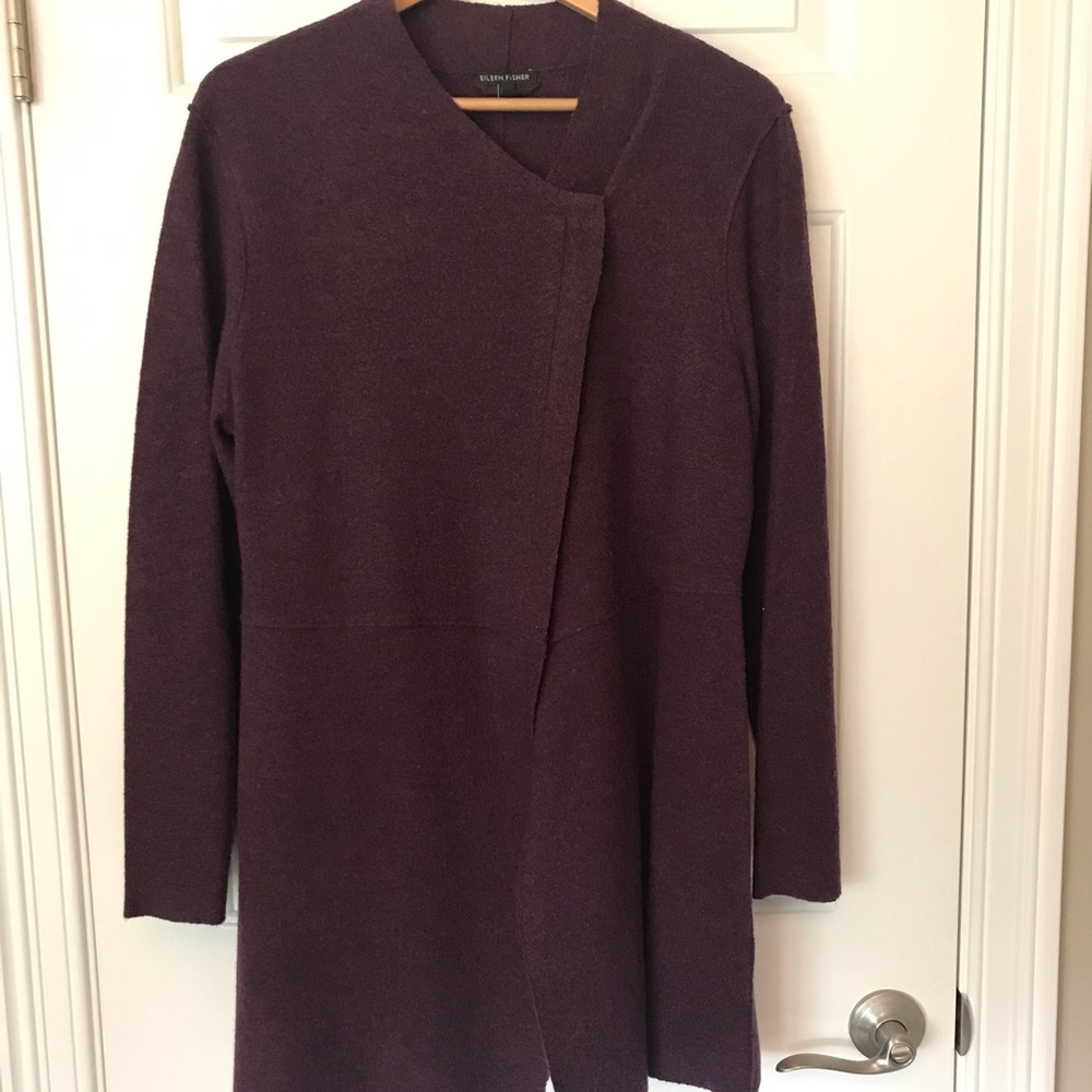 Eileen Fisher Merino Wool Sweater Coat - Eggplant